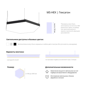 Фото Cветодиодный фигурный светильник MS-HEX Гексагон 1700mm 280W 3000/4000/6000K